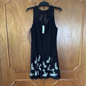 Black Lace Dress with White Floral Embroidery